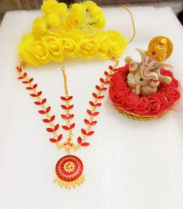 Assamese_Traditional_Gold_Plated_Red_Colour_Copper_Maang_Tikka_For_Women